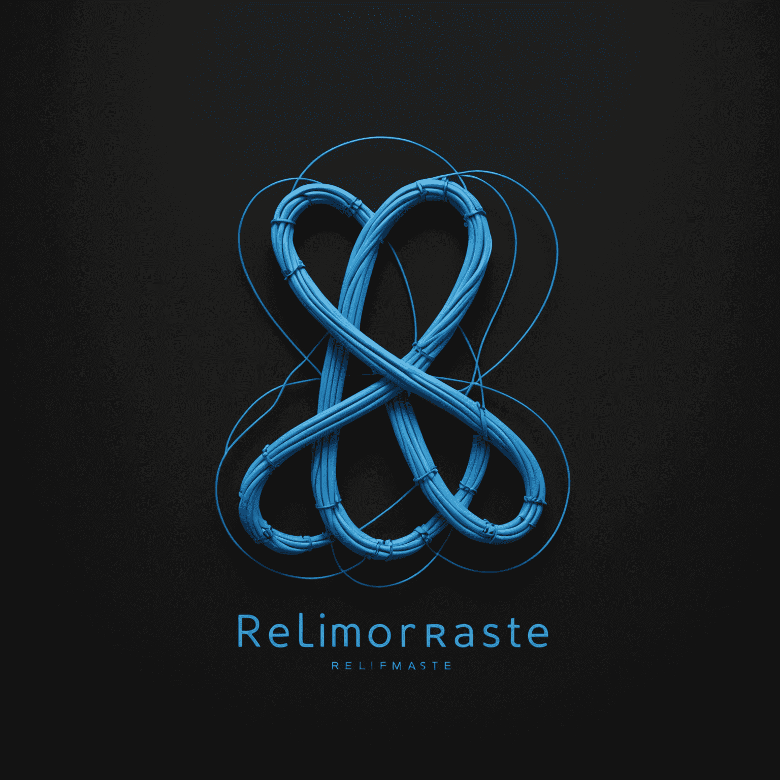 RelimoRaste logo - A stylized electric blue 'R' formed by intertwining network cables on a black background