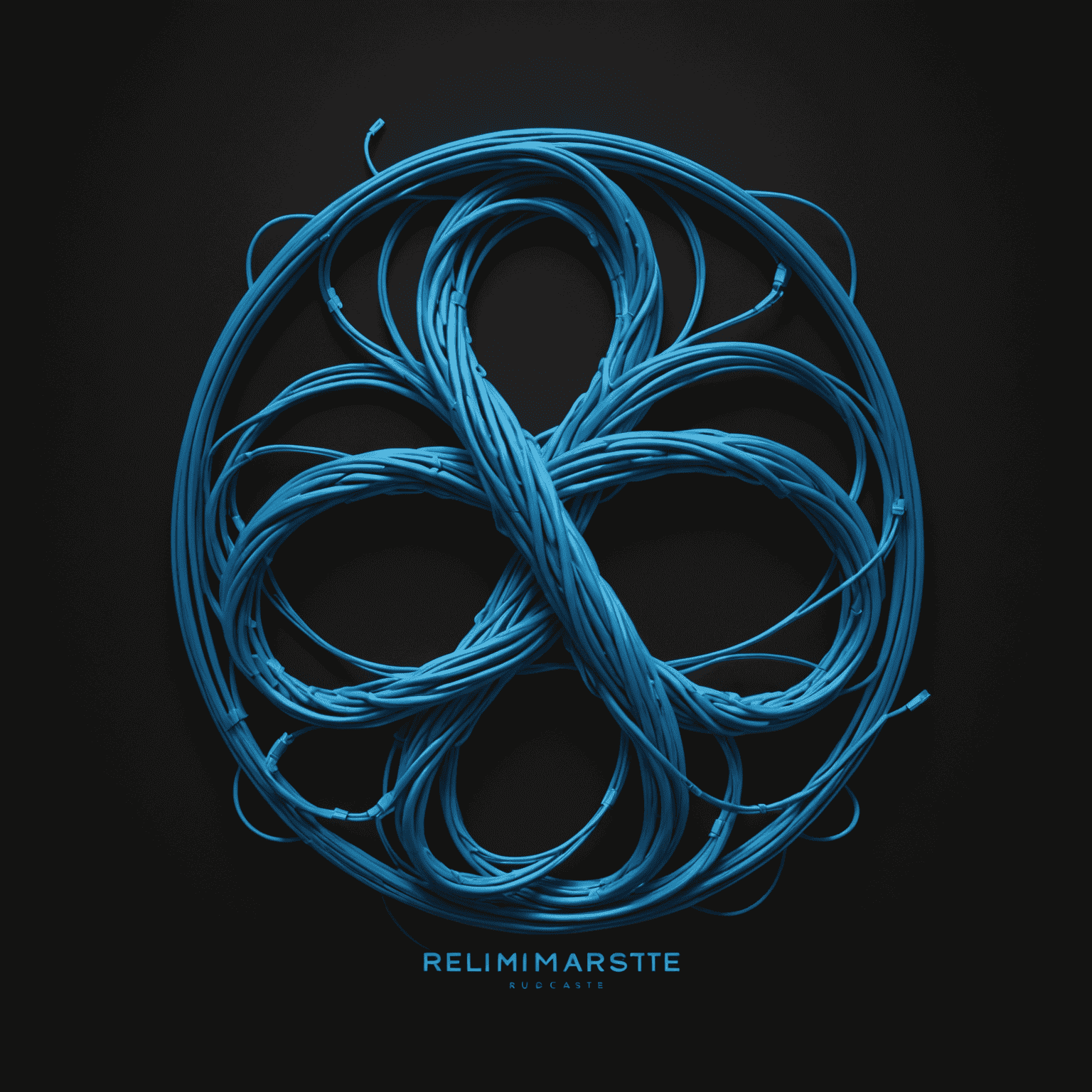 RelimoRaste logo - A stylized electric blue 'R' formed by intertwining network cables on a black background