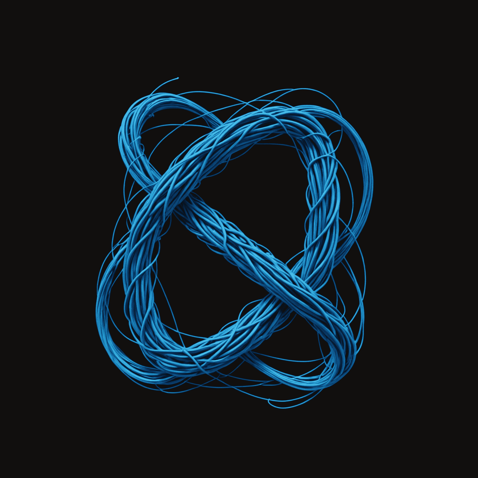 RelimoRaste logo - A stylized electric blue 'R' formed by intertwining network cables on a black background