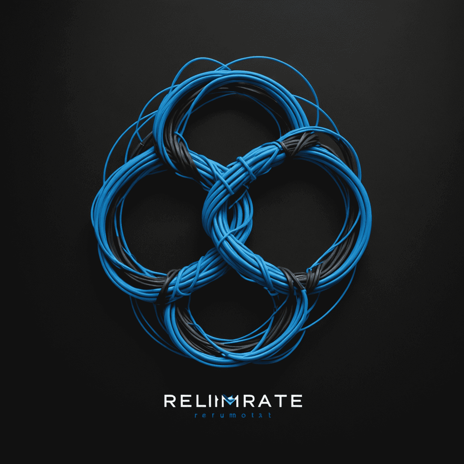 RelimoRaste logo - A stylized electric blue 'R' formed by intertwining network cables on a black background