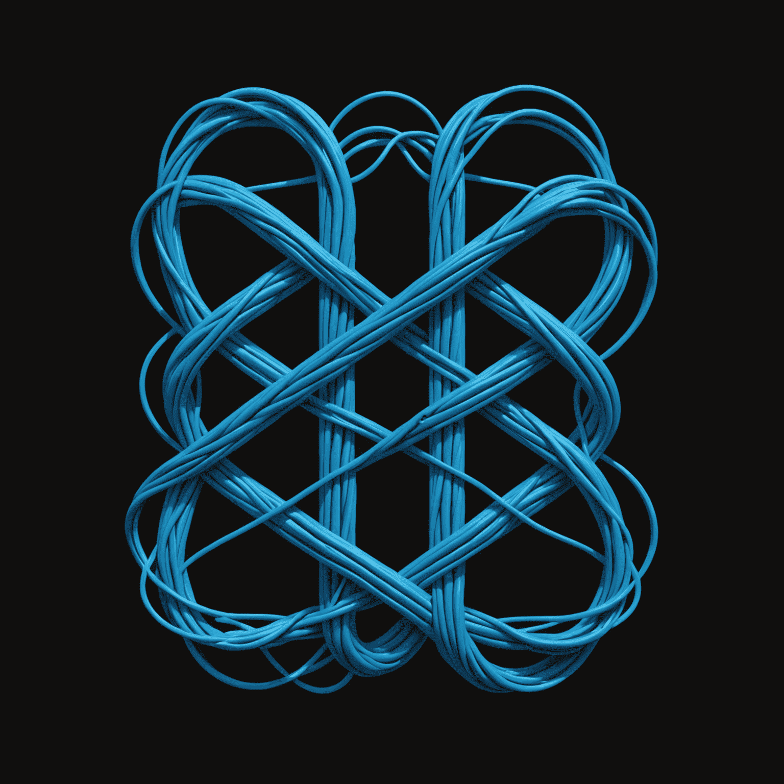 RelimoRaste logo - A stylized electric blue 'R' formed by intertwining network cables on a black background