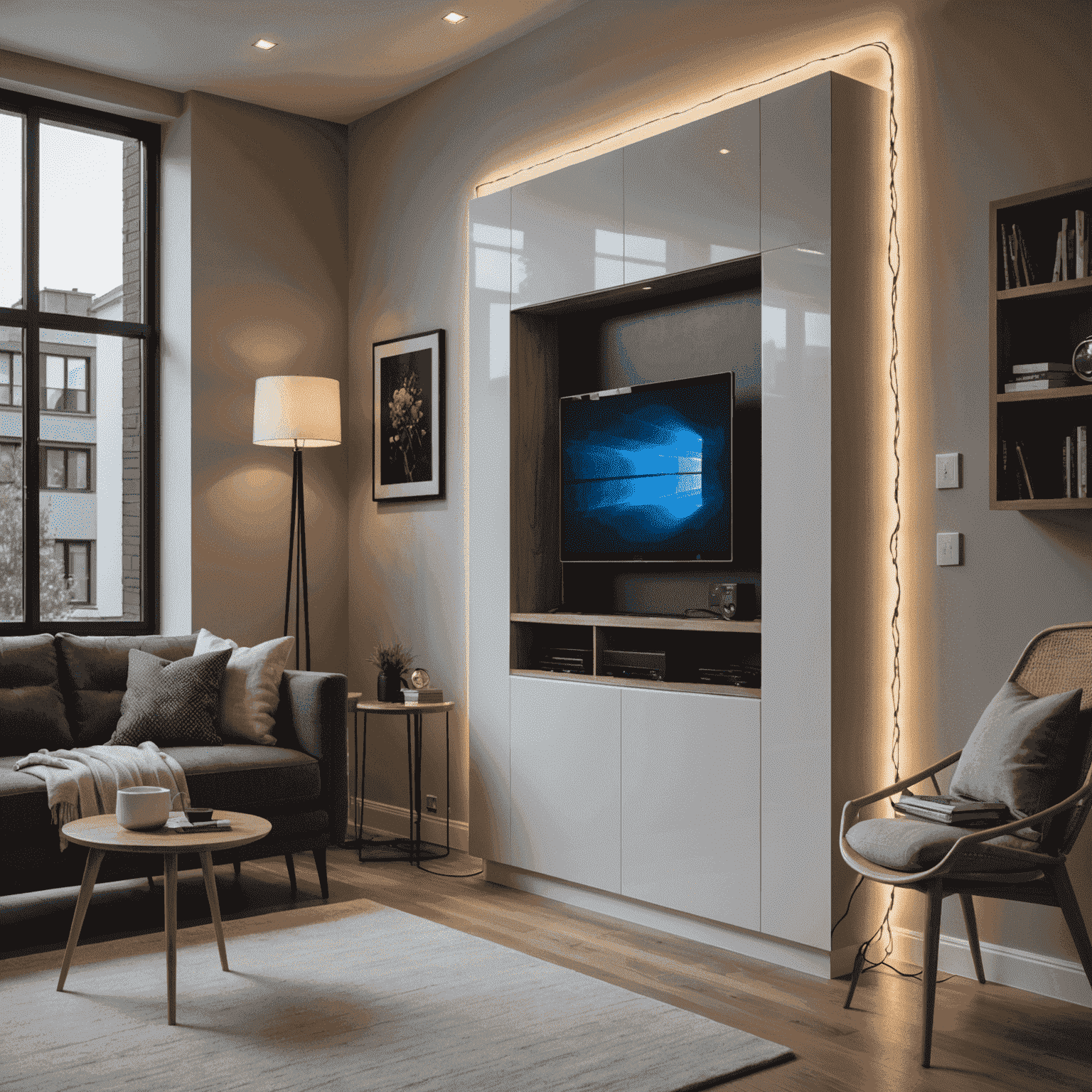 Advanced fiber optic cable installation in a modern home, showcasing thin, flexible cables running along walls and connecting to a sleek router