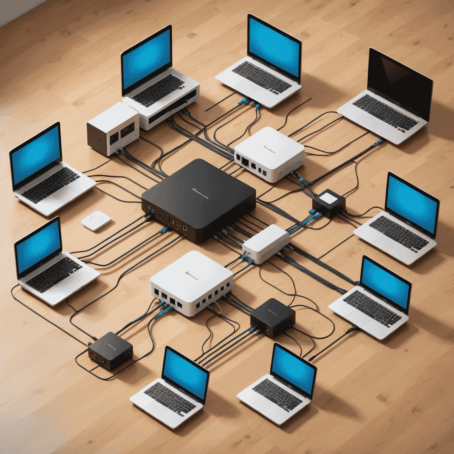 Diagram showing a home network setup with router, devices, and cable connections
