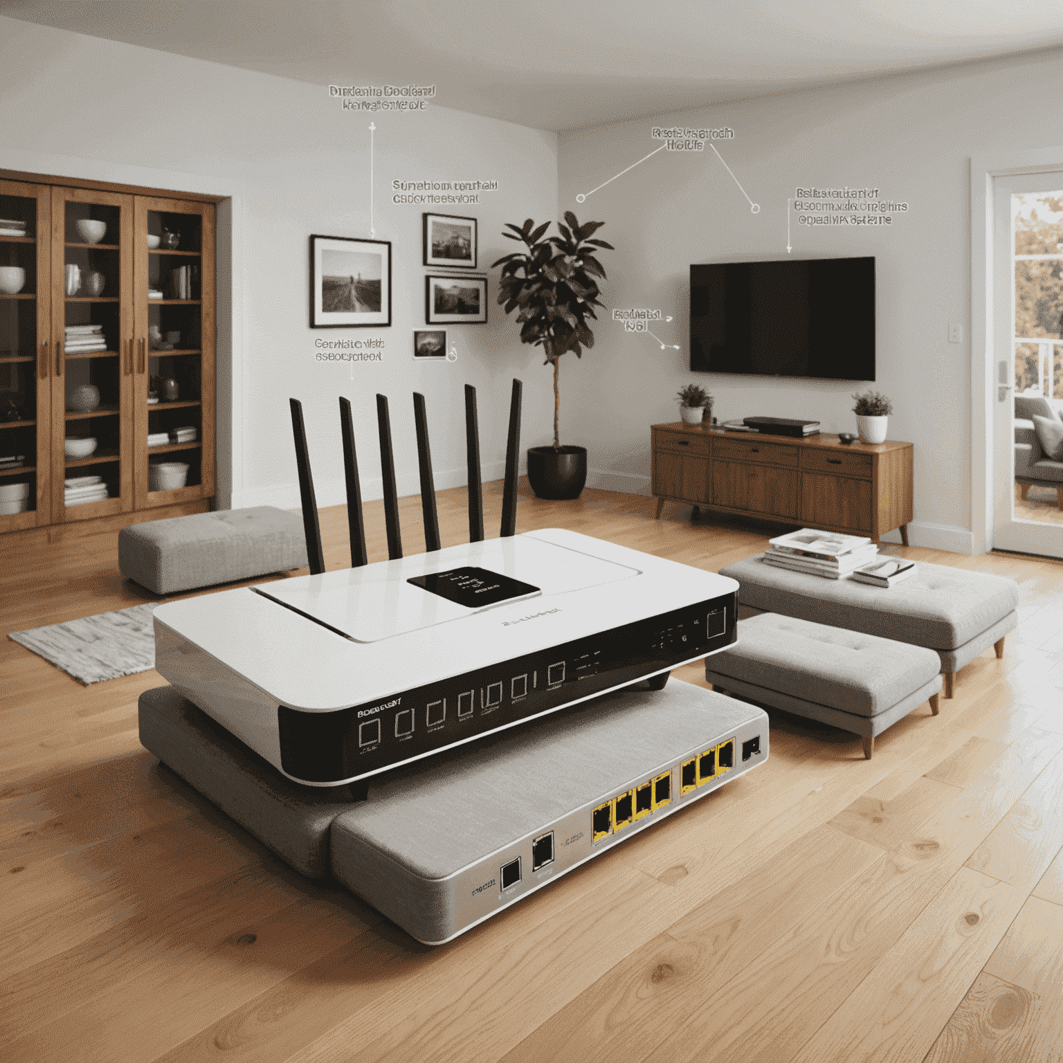 Diagram showing optimal router placement in a home, with signal strength indicators